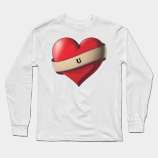 U - Lovely Red Heart With a Ribbon Long Sleeve T-Shirt